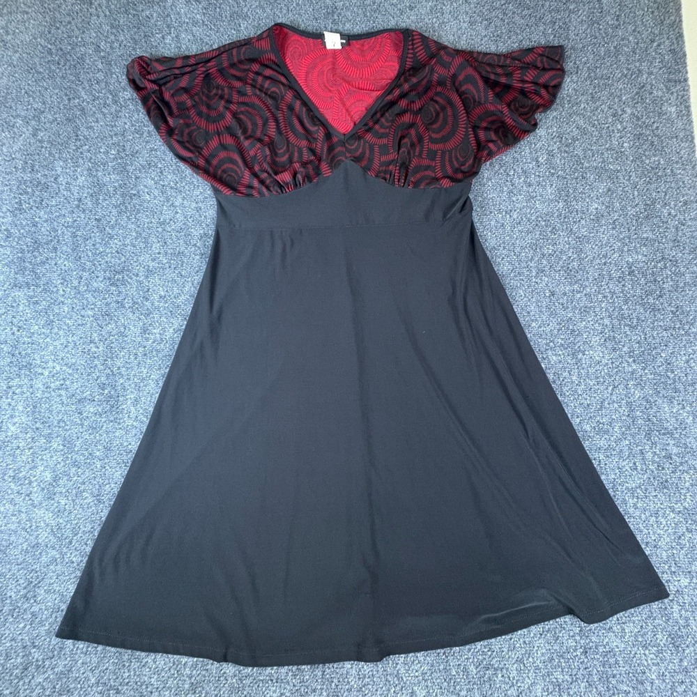 Perseption Concept Dress Womens XL Black Red Geometric V Neck Flutter Sleeve
